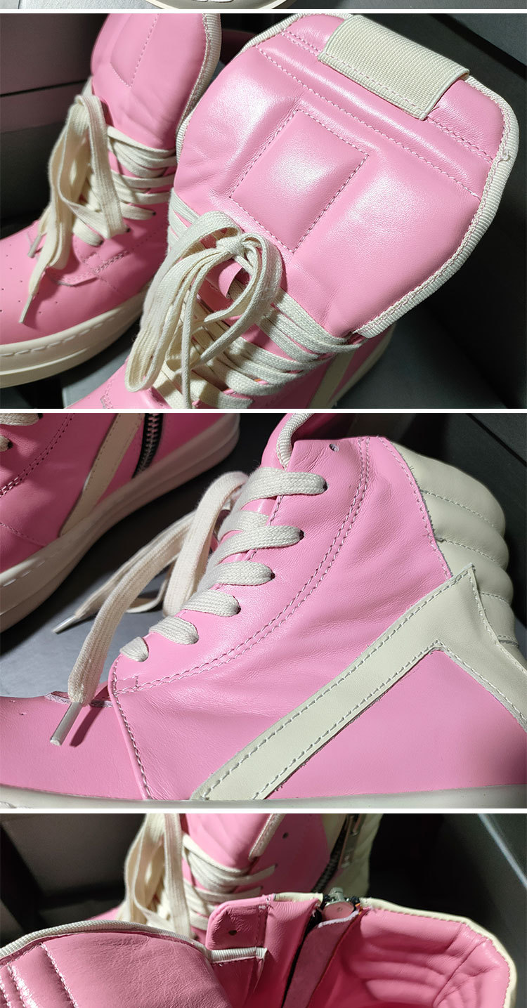 ro新款夏季高帮男鞋粉色真皮时尚运动休闲增高圆头板鞋潮流单靴女