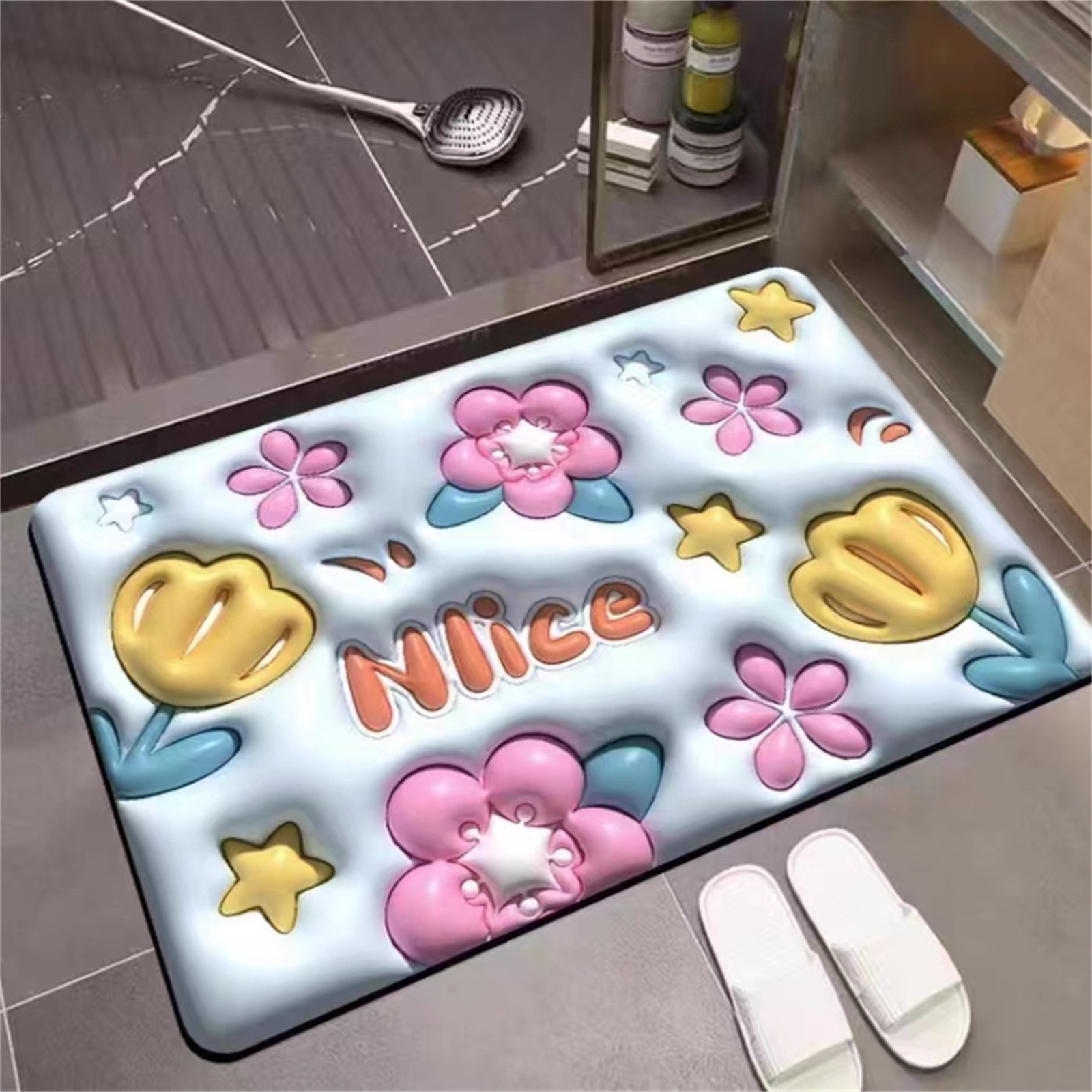 Flat 3d Visual Carpet Cartoon Style Bathroom Water-Absorbing Non-Slip Mat Diatom Ooze Home Carpet Mat