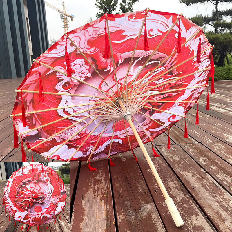 Printed Silk Umbrella Performance Tassel Umbrella Han Chinese Clothing Photography Props Umbrella Dance Umbrella Classical Craft Umbrella Decorative Umbrella