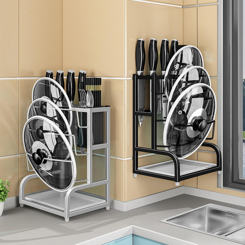 304不锈钢锅盖架壁挂式厨房整理收纳架加厚加粗置地菜板一体刀架