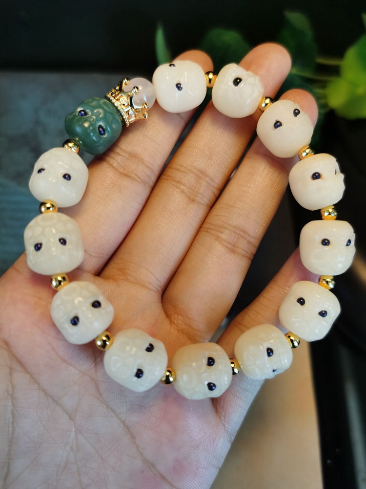 抖音直播菩提根呆呆团阴皮绿菩提根雕刻阿呆多宝菩提手链男女手串