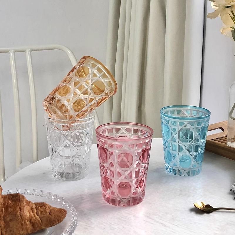 European Style Plaid Cup Colored Quilt Creative Whiskey Glass Beer Steins Handmade Carved Tumbler Glass Water Cup Wine Glass