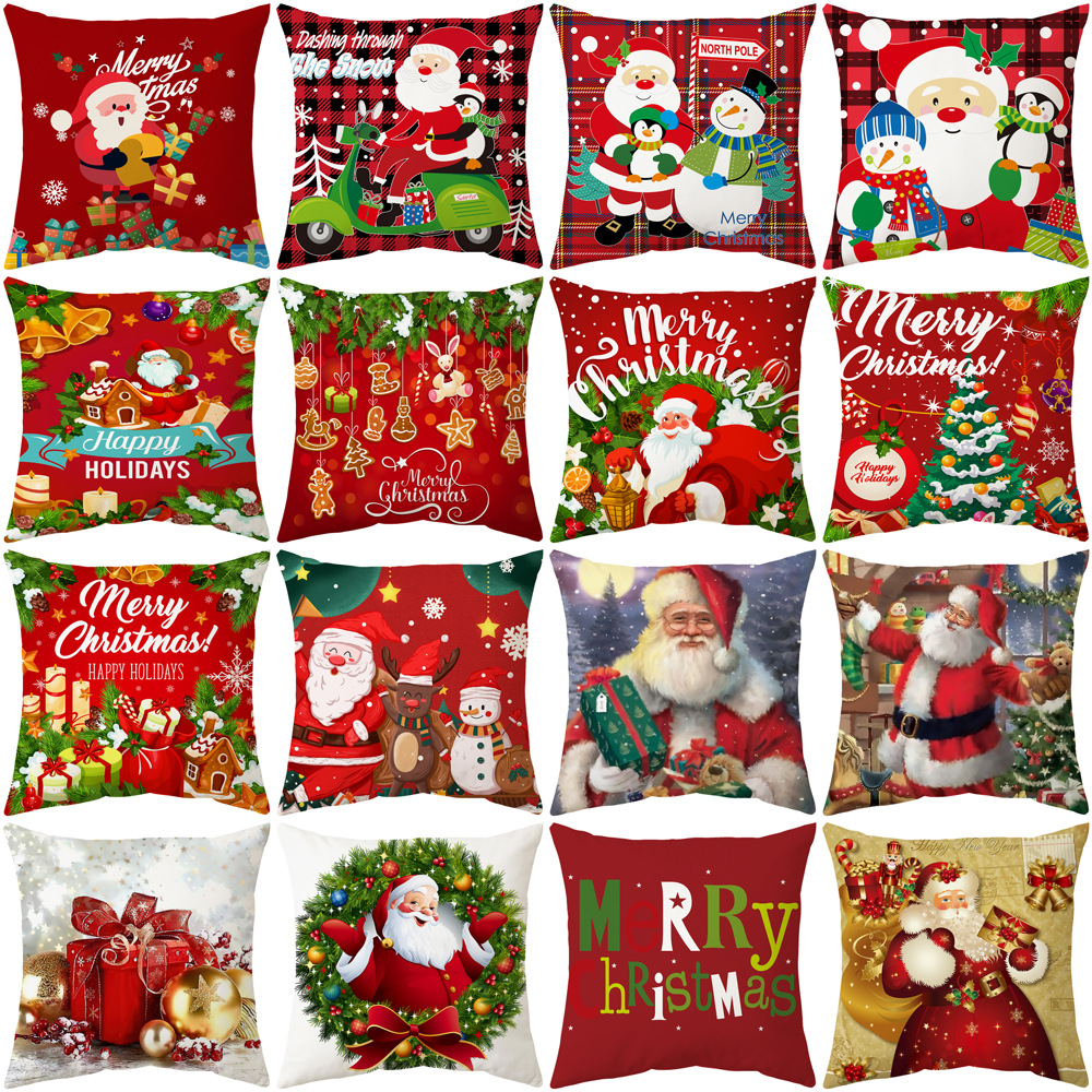 Christmas Decorative Cushion Sofa Cushion Christmas Elderly Home Throw Pillowcase Cross-Border Amazon Printed Pillowcase