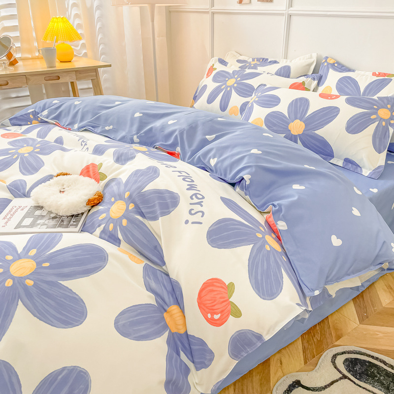 水洗棉四件套四季学生宿舍春秋被罩床上三件套床单被套四季款