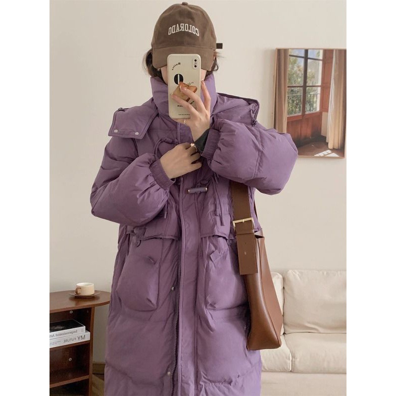 反季羽绒服女冬季2023新款韩版过膝宽松连帽中长款加厚连帽外套潮