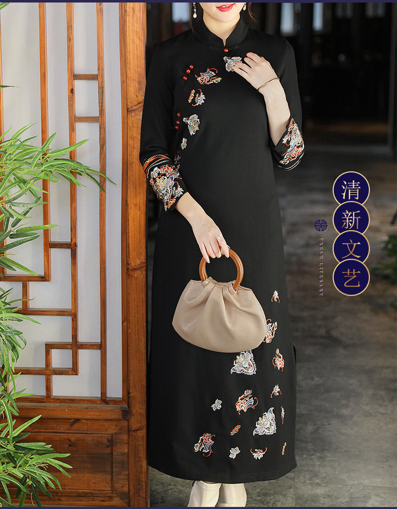 清装高雅古代旗袍日常可穿新式旗袍式连衣裙民国风风中式女装