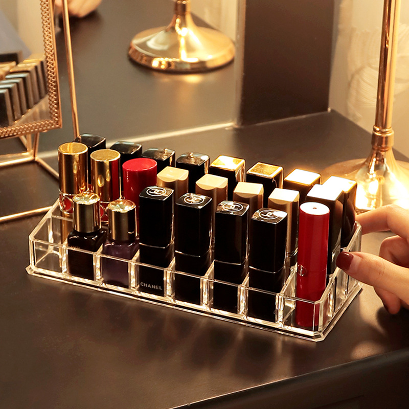 Lipstick Storage Rack Cosmetic Case 24 Grid 9 Grid Dressing Table Finishing Display Box Lipstick Rack Desktop Transparent