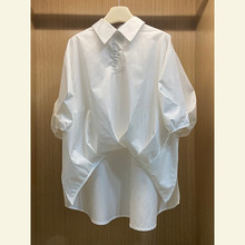 2024夏季韩版时尚宽松百搭短袖Polo衫日系减龄设计感小众白衬衫女