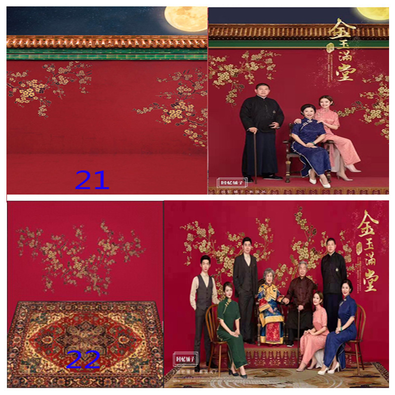 新品新款全家福摄影背景布影楼风中式喜庆古装大合影主题拍照背景