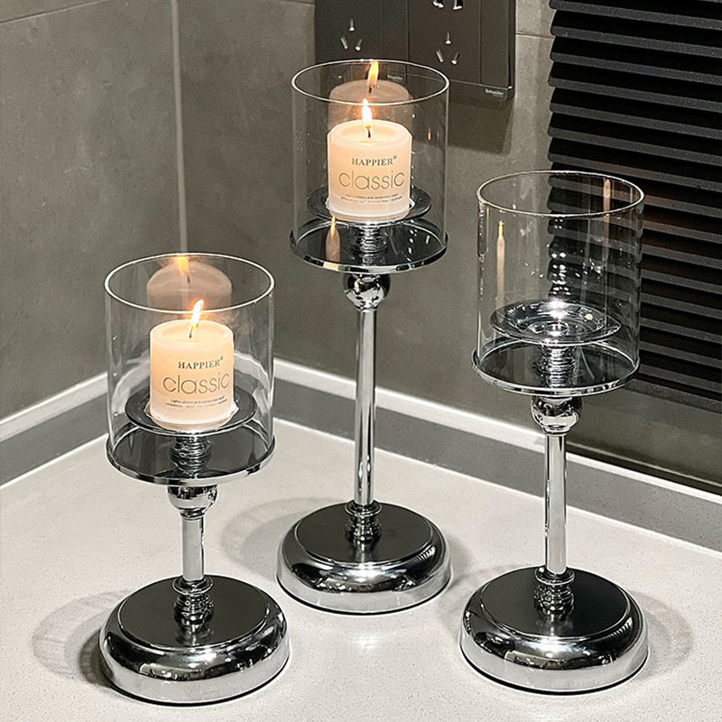 Retro Affordable Luxury Silver Candle Holder Aromatherapy Glass Candle Romantic Table Candlelight Dinner Domestic Ornaments