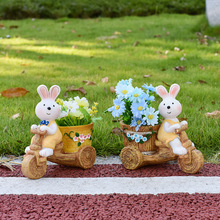 卡通兔子花盆庭院装饰树脂工艺品兔子花盆摆件户外花园家居装饰品