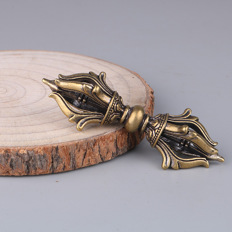 黄铜金刚杵护身杵尼泊尔密宗法器摆件小号摆饰挂饰佛教降魔杵复古