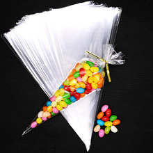 厂家透明三角塑料袋蛋筒糖果包装袋带扎丝平口食品烘焙饼干袋批发