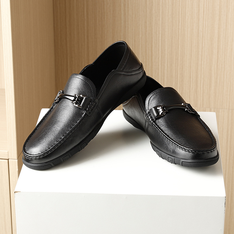 撤柜男春季新款一脚蹬真皮休闲鞋橡胶底防滑男士皮鞋-阿里巴巴