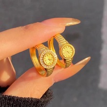 越南沙金520小金表戒指 铜镀金开口指环小红书女式手表数字戒指