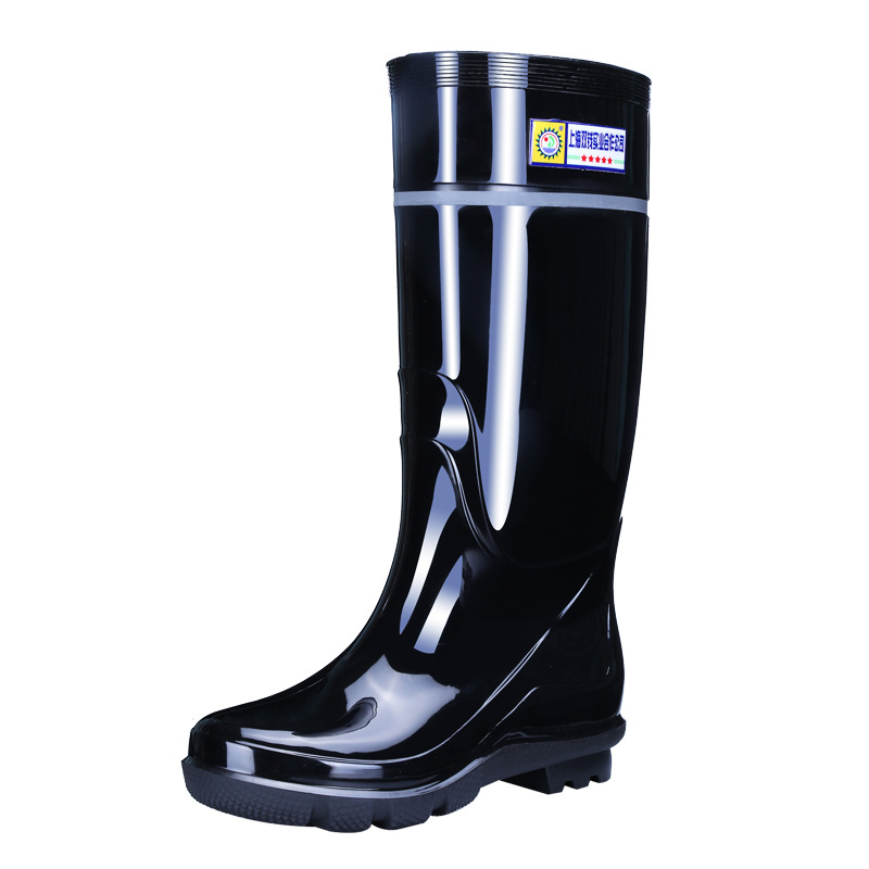 New Reflective Stripe Rain Boots All-Match Men's Simple Knee-High Rain Boots Thickened Rubber Shoes Take-out Work Building Waterproof Boots