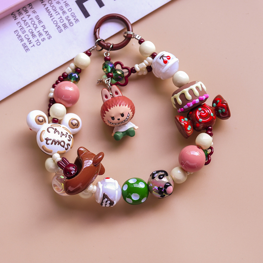 Christmas New Mobile Phone Charm Red Festive Chinese New Year Celebration Ornaments Pop Mart Sitting Cute Hand-Painted Beads Beaded Pendant