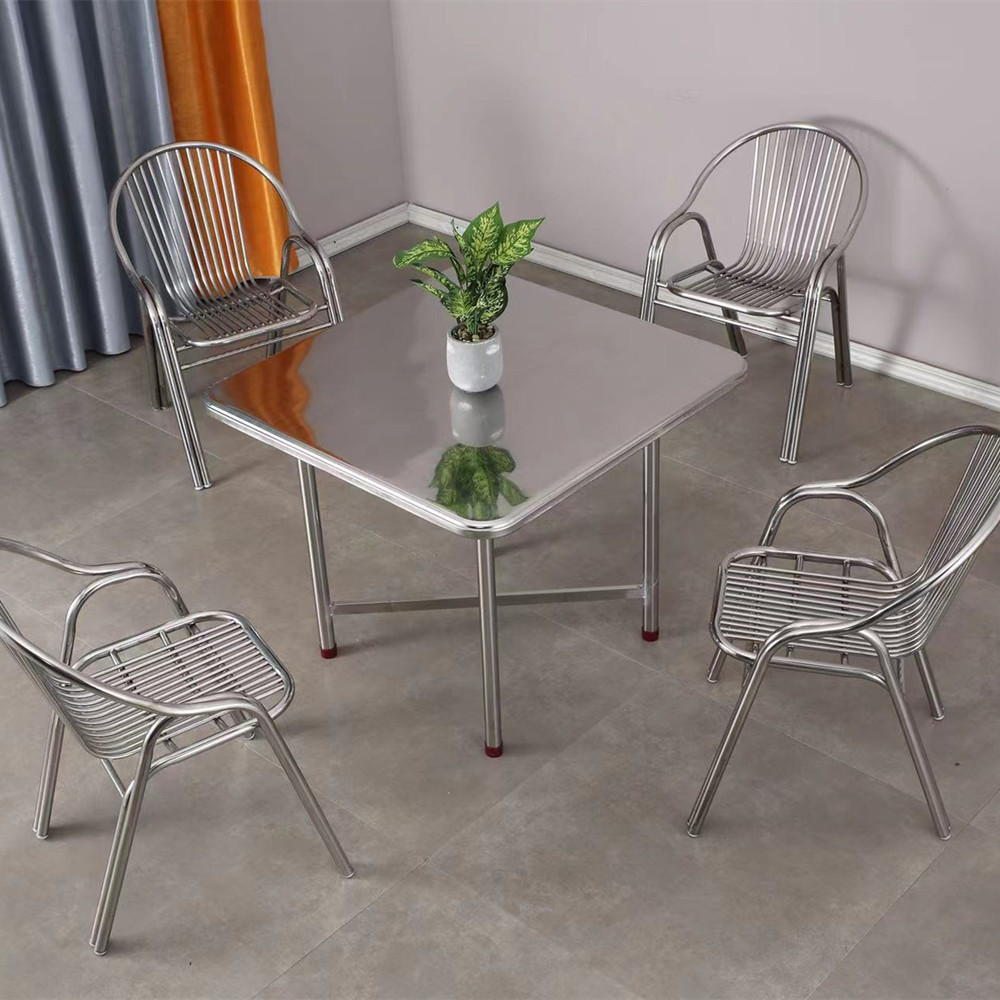 工业风不锈钢方桌八仙脚可调节桌面正方形桌子家用加厚压边小方桌