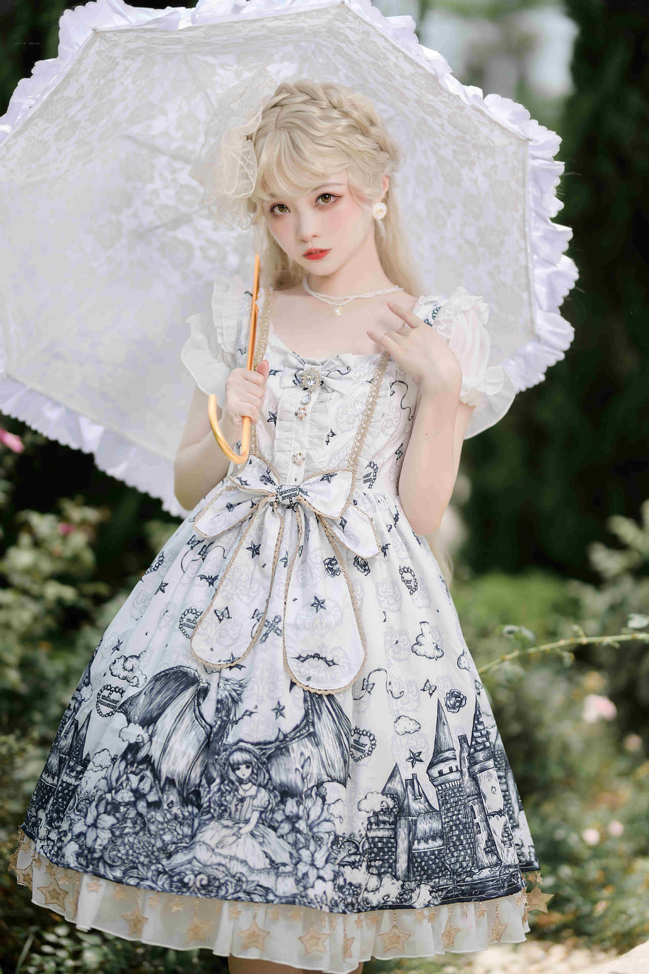 实拍 原创设计 暗黑哥特风lolita典雅op短袖连衣裙女