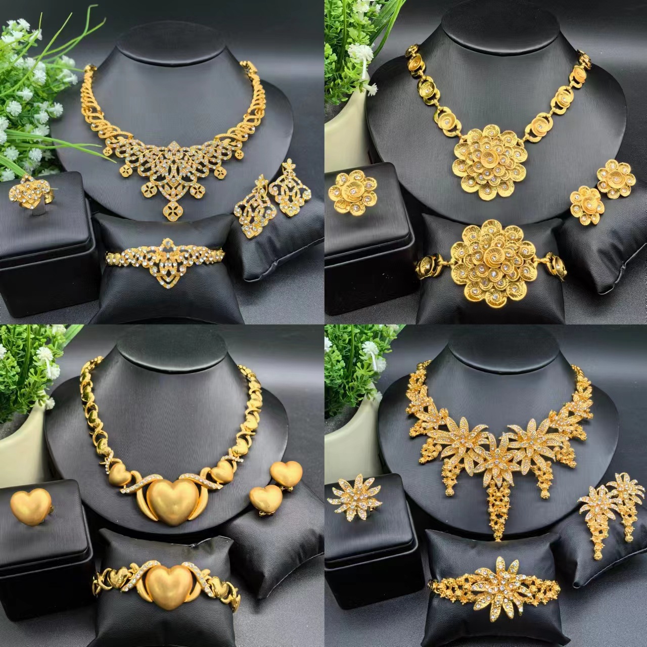 跨境热销项链耳环手链戒指首饰套装四件套欧美非洲新娘结婚饰品