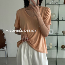 MILEDESS DESIGN F1052#V领极简面膜短袖T恤 春款爆款时尚亲肤T