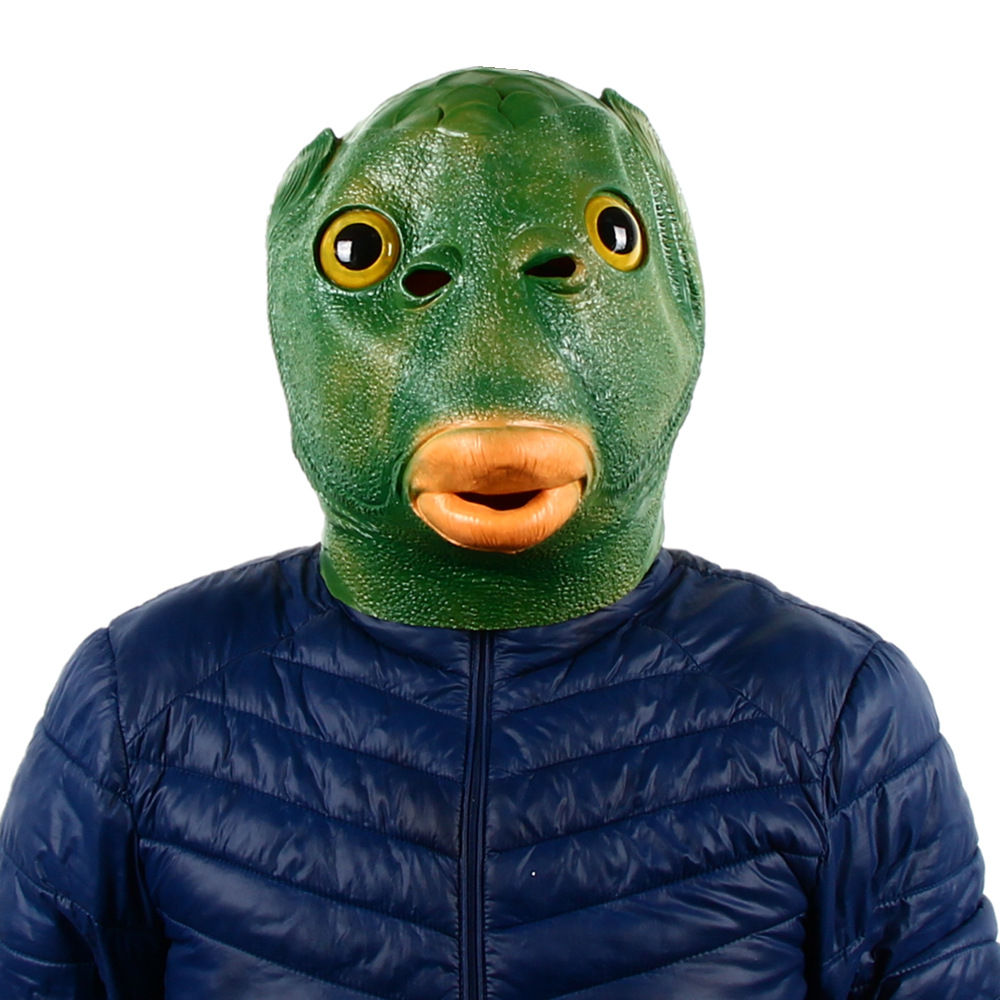 现货网红绿鱼头套鱼头绿鱼面具节日搞笑整蛊沙雕绿头怪怪鱼面具