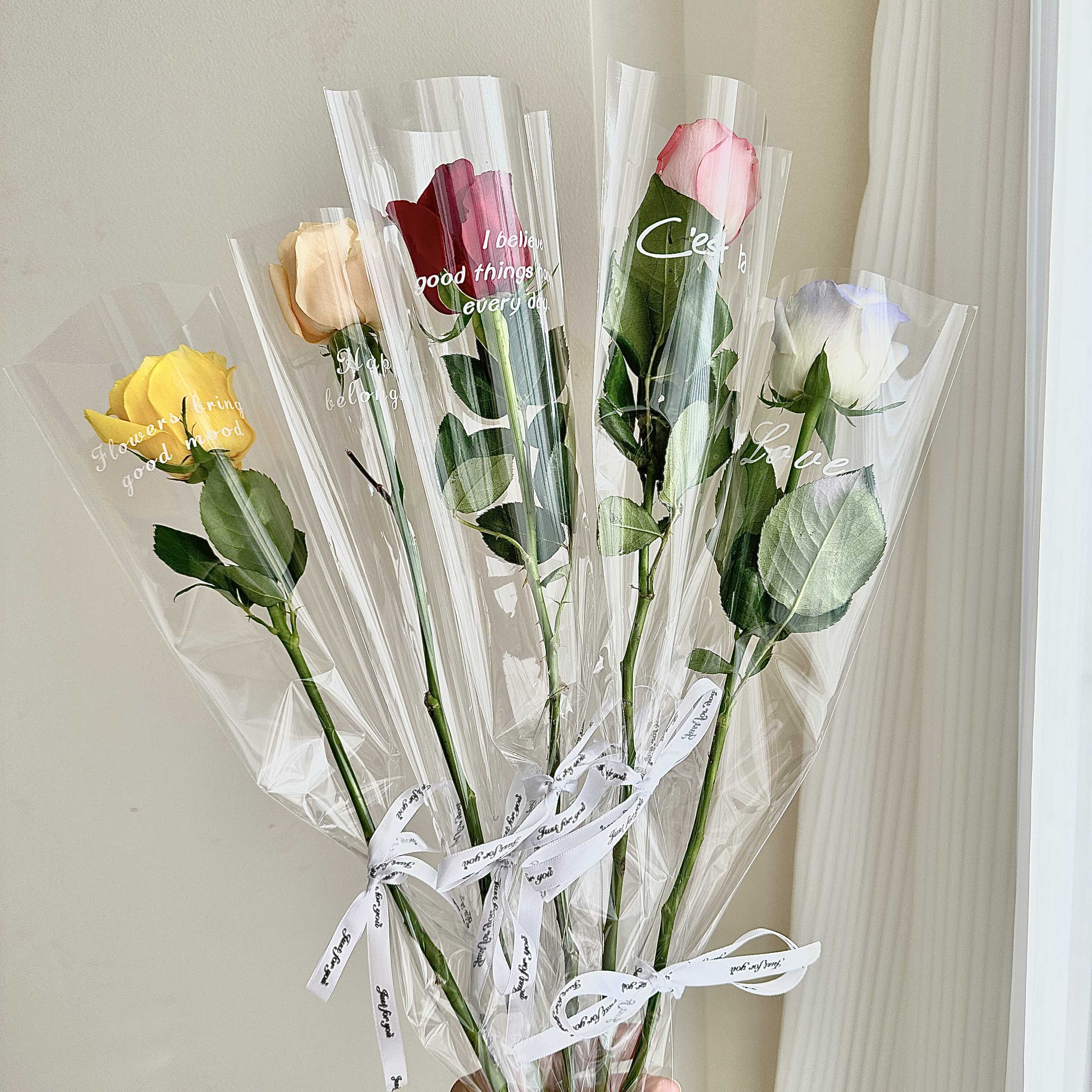 单支鲜花包装袋玫瑰花单支套袋透明玻璃纸单支花束花艺包花材料