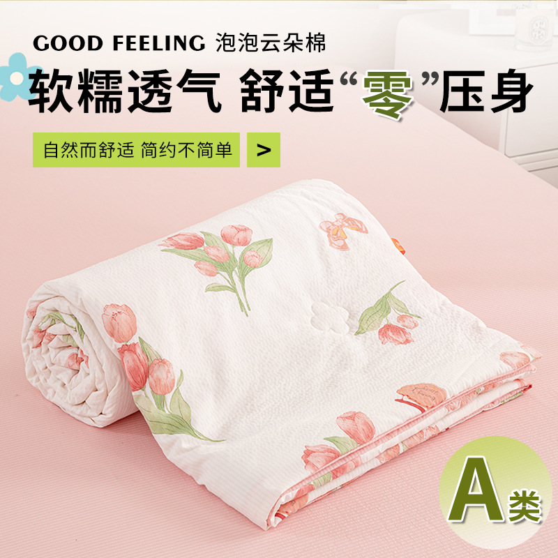 New Class A Printing Summer Blanket Washable Bubble Cotton Fresh Summer Quilt Four-Piece Set Manufacturer Airable Cover