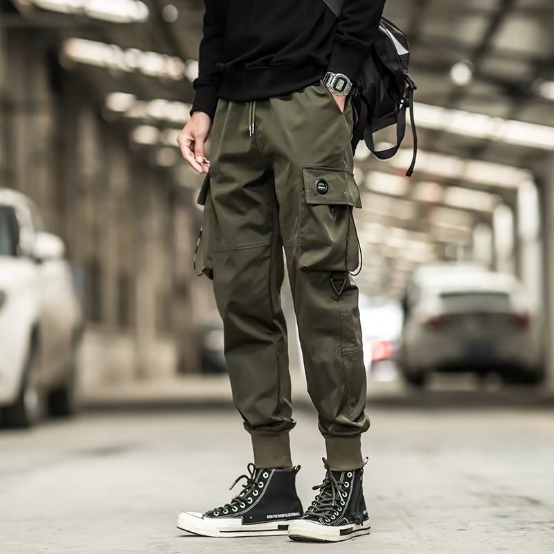 国潮机能风工装裤男宽松嘻哈潮牌ins束脚大码潮哈伦裤裤子潮