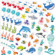 海底世界海洋动物贴纸可爱卡通图案儿童装饰防水贴画幼儿园表扬贴