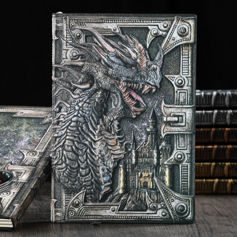 Exclusive for Cross-Border Retro Embossed Gargoyles Notebook Dinosaur European Notepad Metal Stereo Factory Direct Sales