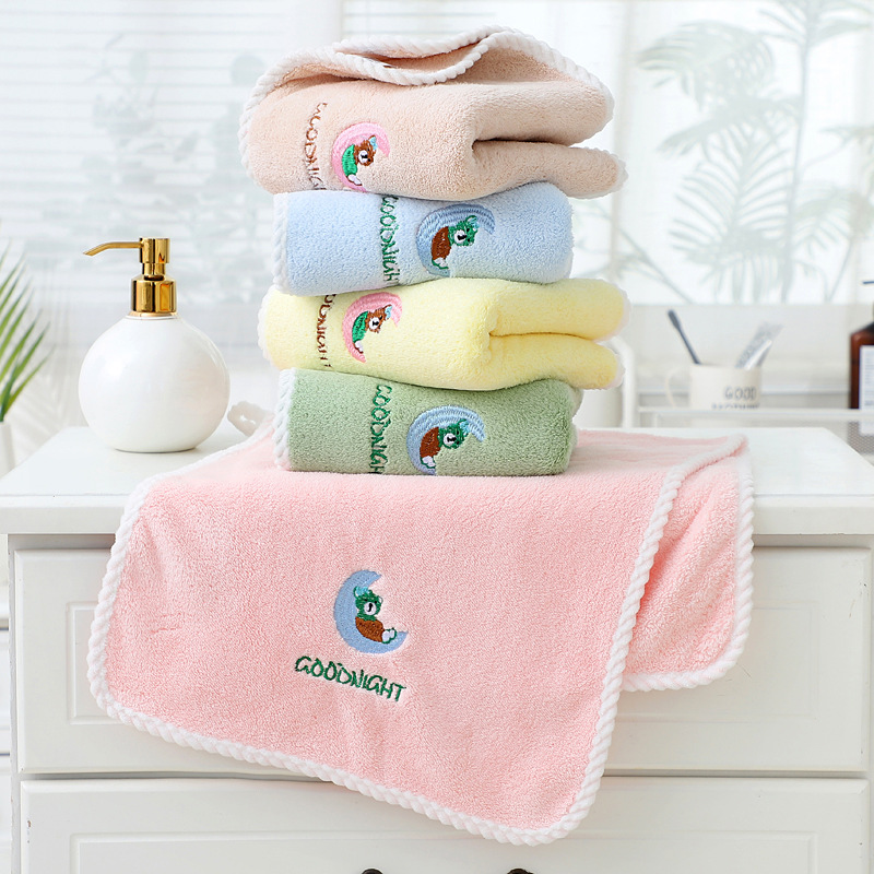 Embroidered Moon Bear Coral Velvet Edging Towels Wholesale Thickened Water-Absorbing Quick-Drying Soft Lint-Free Bath Home