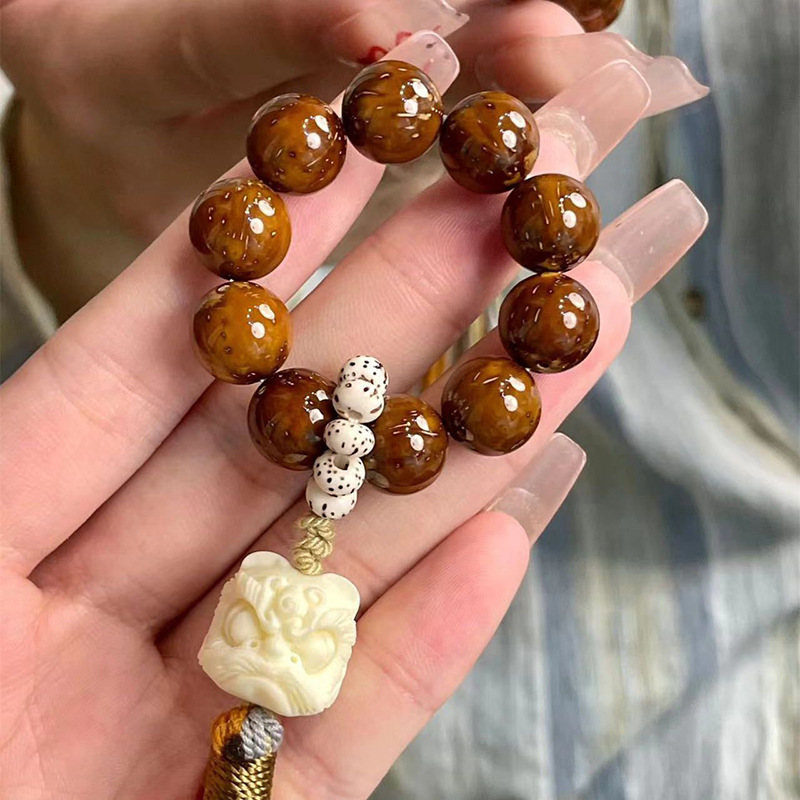 原生态天然紫金鼠手捻醒狮流苏指捻盘玩佛珠星月菩提文玩新年礼物