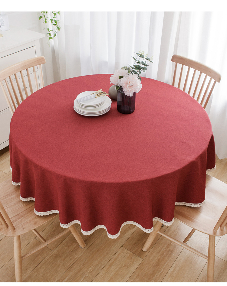红色圆桌子新年桌布中国风布艺棉麻喜庆结婚大圆形餐桌布台布圆桌