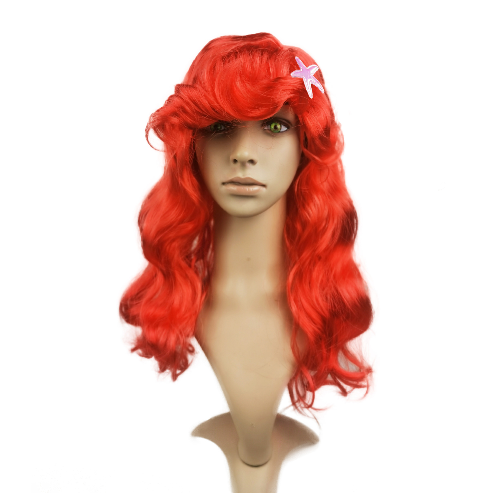 跨境专供红色波浪美人鱼假发无海星爱丽儿儿童cos假发