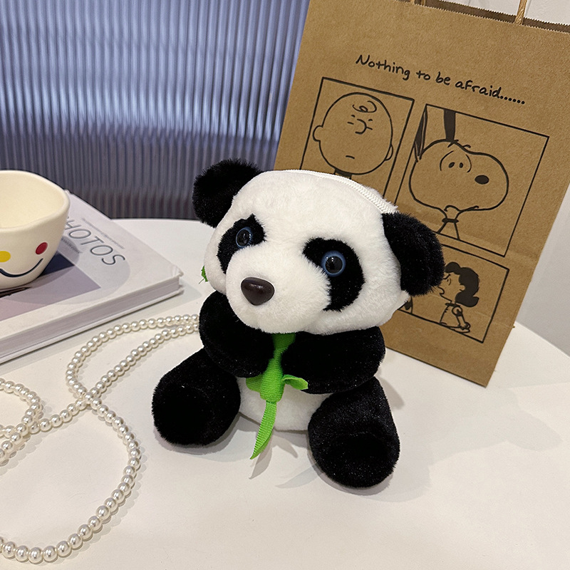 Cute National Treasure Panda Doll Female Shoulder Bag Crane Machines Gift Panda Bag Wholesale Cartoon Plush Crossbody Bag