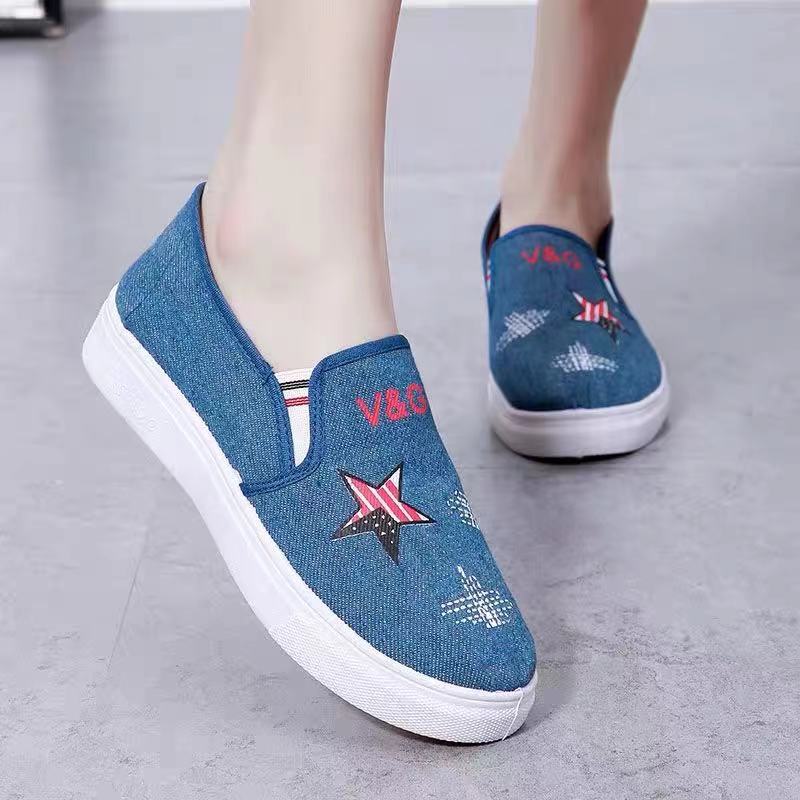 Old Beijing Cloth Shoes Women's Casual Slip-on Student Shoes Thick Soft Soled Denim Board Shoes Fashion Breathable Loafers