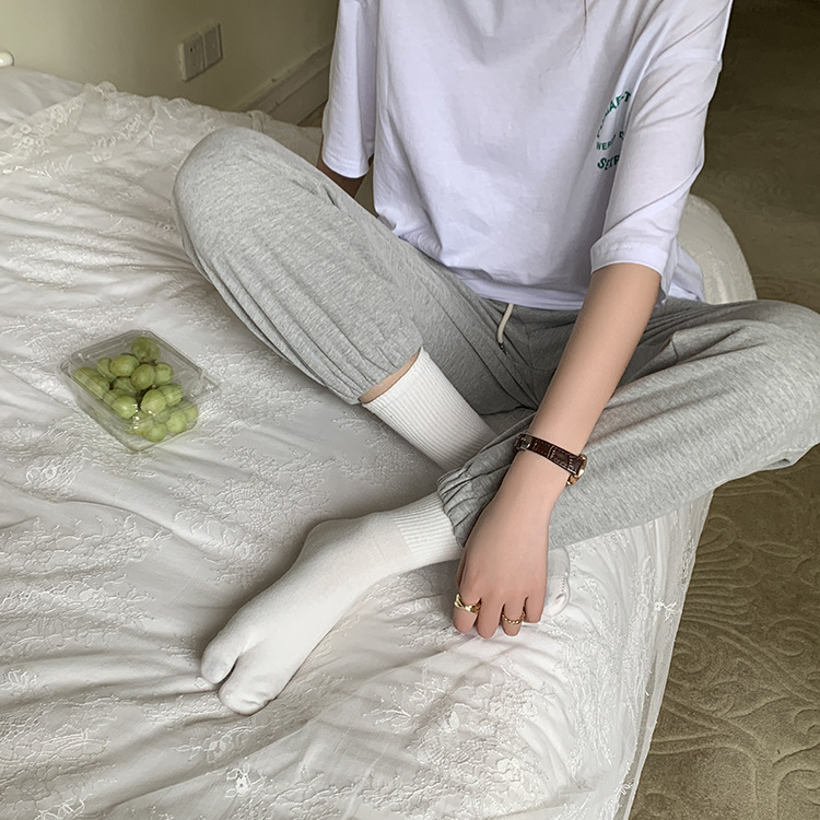 黄峥纯色中筒分趾袜女2021夏季日系木屐袜人字拖两趾袜ps8498