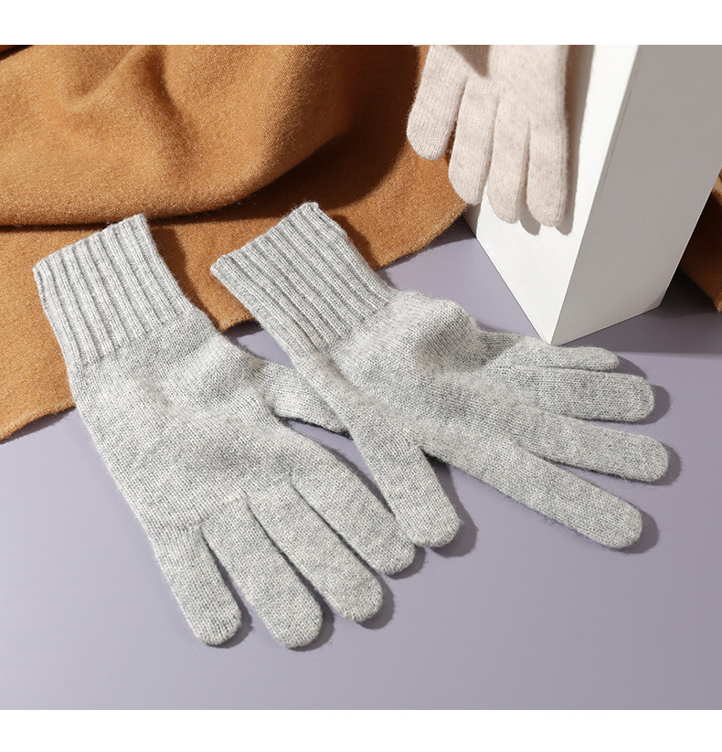 cacuss纯羊毛秋冬季五指手套冬天女士开车针织保暖防风薄款加长女