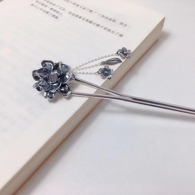 纯银999银发簪女心经复古风民族风做旧气质素簪步摇汉服盘发头饰