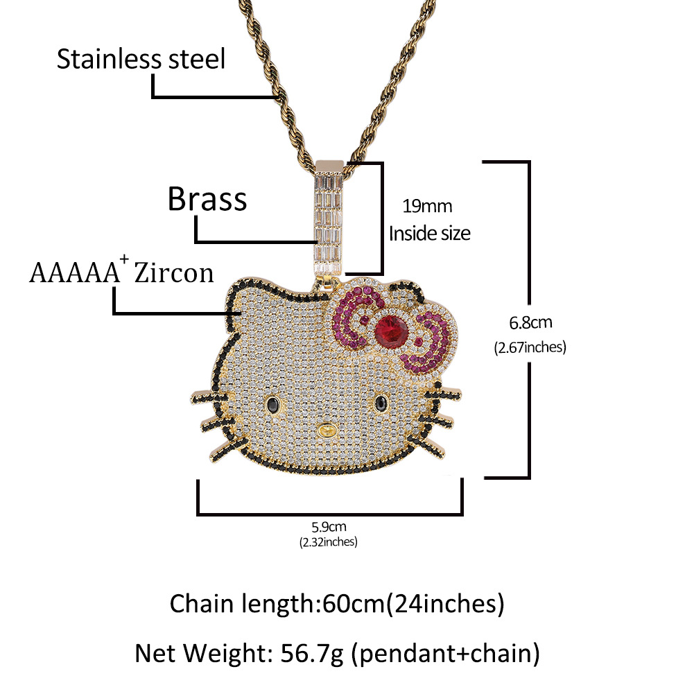 European and American Ins Style Cartoon Cat Necklace Wholesale Female Copper Inlaid Zircon Gold Sweet Pendant Hemp Flowers Chain Ornament