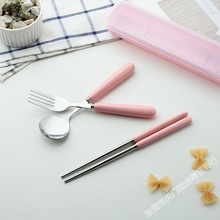 勺子筷子一套装陶瓷不锈钢餐具三件套旅游叉子韩式学生餐具套装