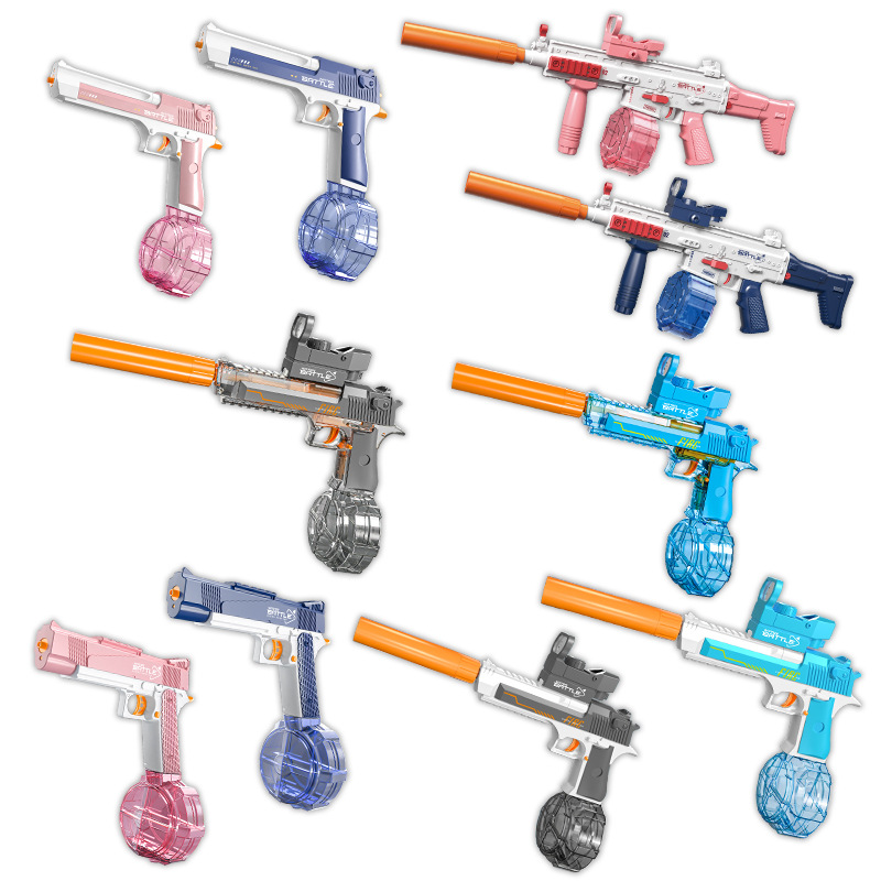 Cross-Border New Summer Automatic Electric Desert Eagle Water Gun with Light Continuous Hair Charging 1911 Water Toys