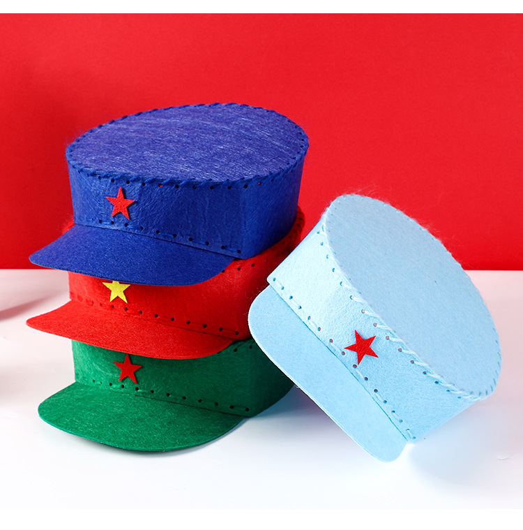 diy手工红军帽幼儿园创意不织布帽子儿童手工制作材料缝制玩具