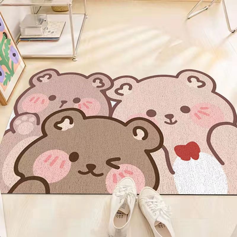 网红卡通丝圈入户门垫 动漫小熊家用进门防滑地垫 diy开裁剪pvc垫