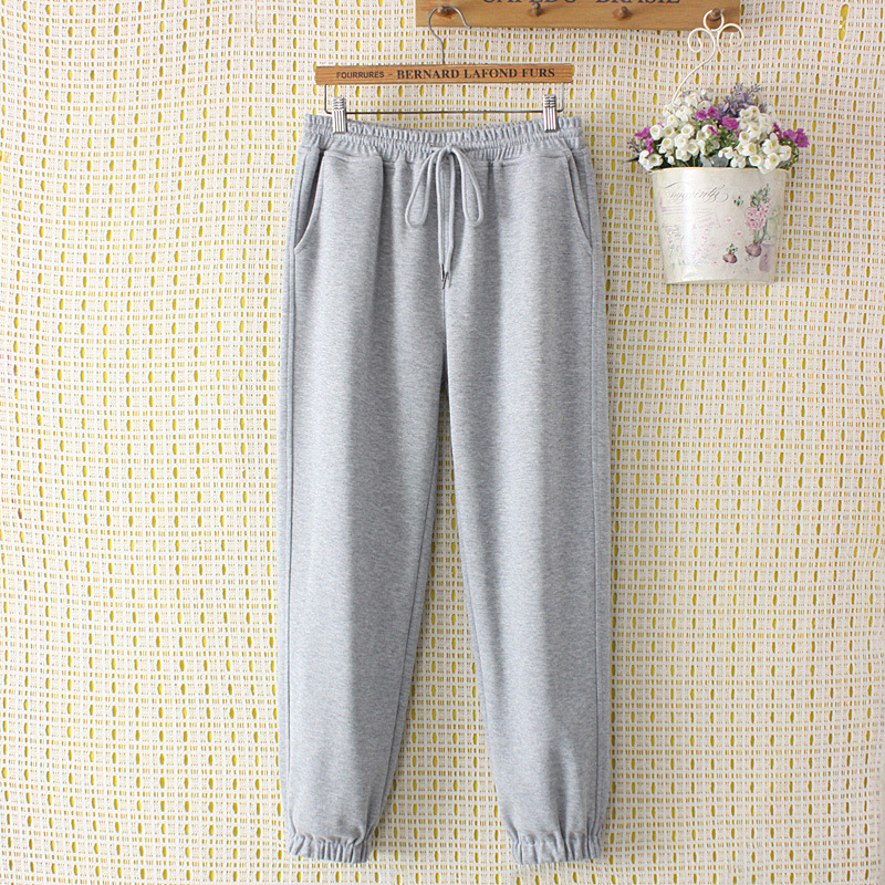 大码女装春装新款珠地棉卫裤胖妹妹高腰系带休闲运动裤200斤42781