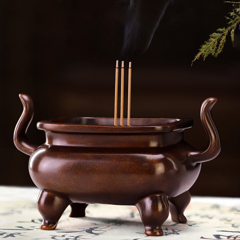 朝冠耳马蹄方炉纯铜香炉家用室内烧香炉檀香沉香炉熏香炉创意摆件