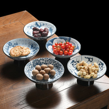 茶点盘创意新品青花瓷果盘日式家用陶瓷高脚点心盘小号干果坚果盘