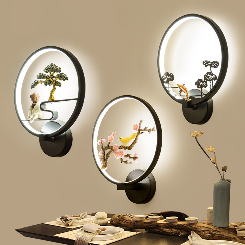 新中式壁灯禅意中国风led客厅卧室床头灯简约家用创意装饰墙壁灯