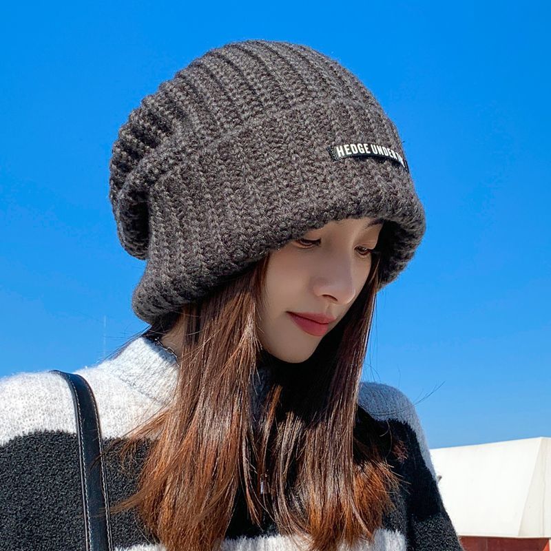 Japanese Loose Big Head Circumference Thickened Woolen Knitted Hat Children's Winter Face Slimming Warm Ear Protection Pile Heap Cap Men's Fashion